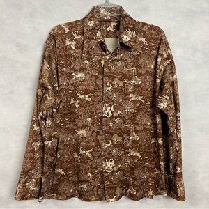 Vintage 70s Sears Jeans Joint Shirt Men’s XL Brown Hunting Print Disco
